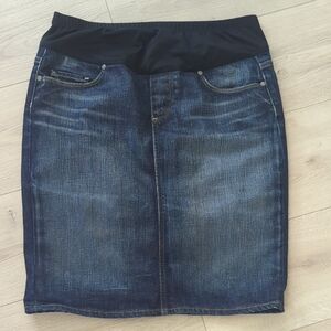 PAIGE Maternity Blue Denim Knee-Length Pencil Skirt